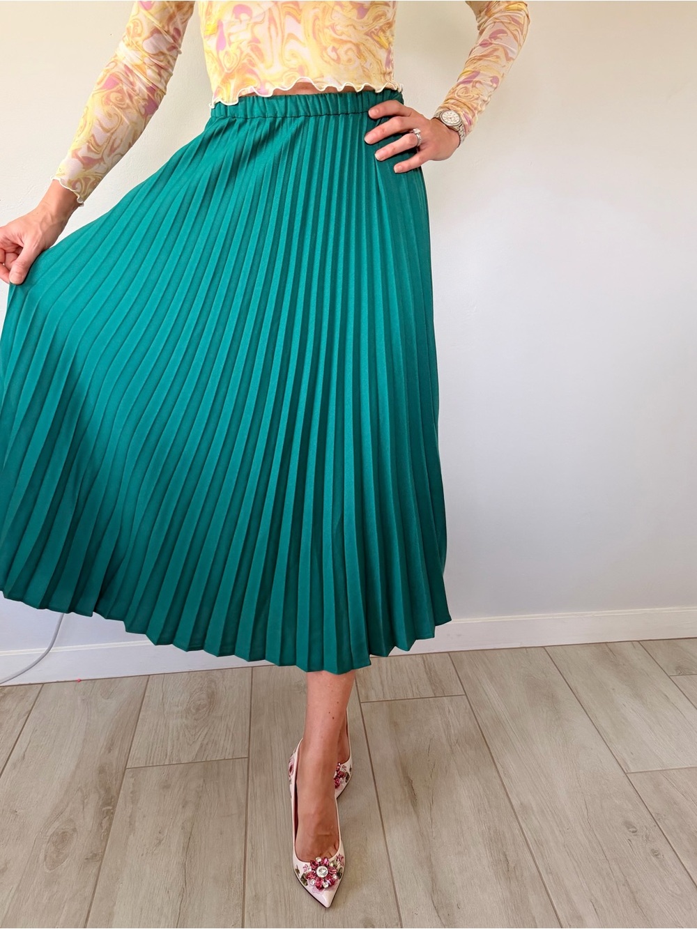 Halogen Green Pleated Midi Skirt
